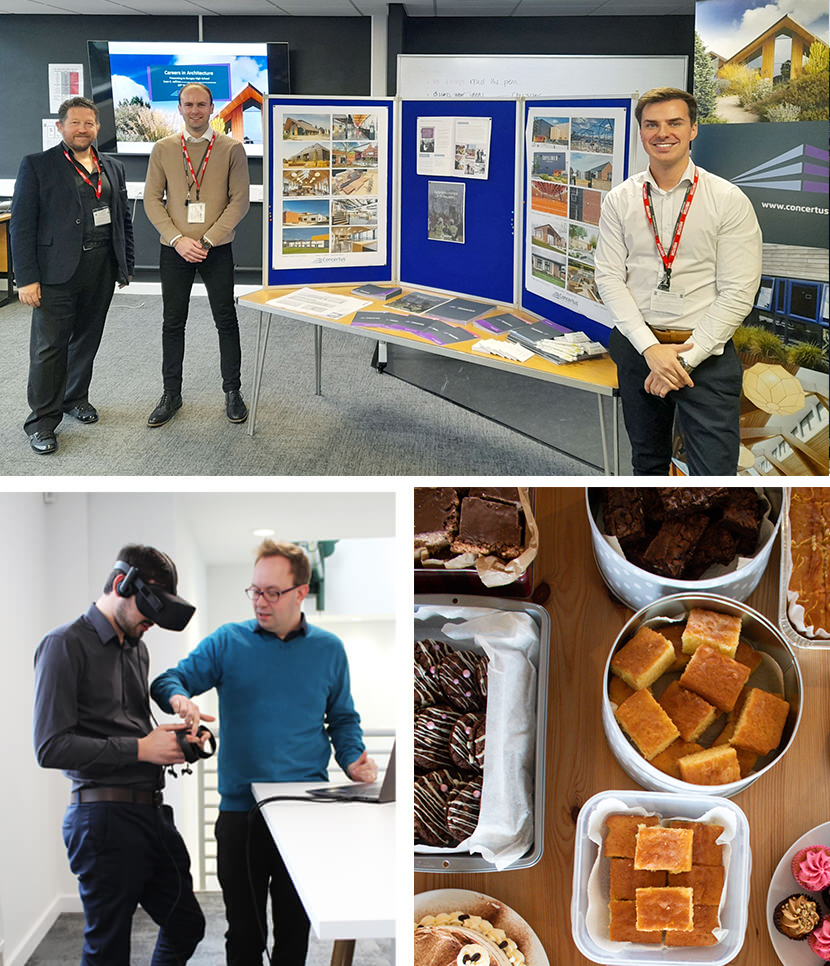 Selection of images of Concertus staff in the office and on location